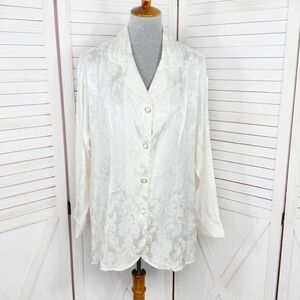 Victoria’s Secret Vintage Jacquard Satin Pajama Top Ivory Medium Button